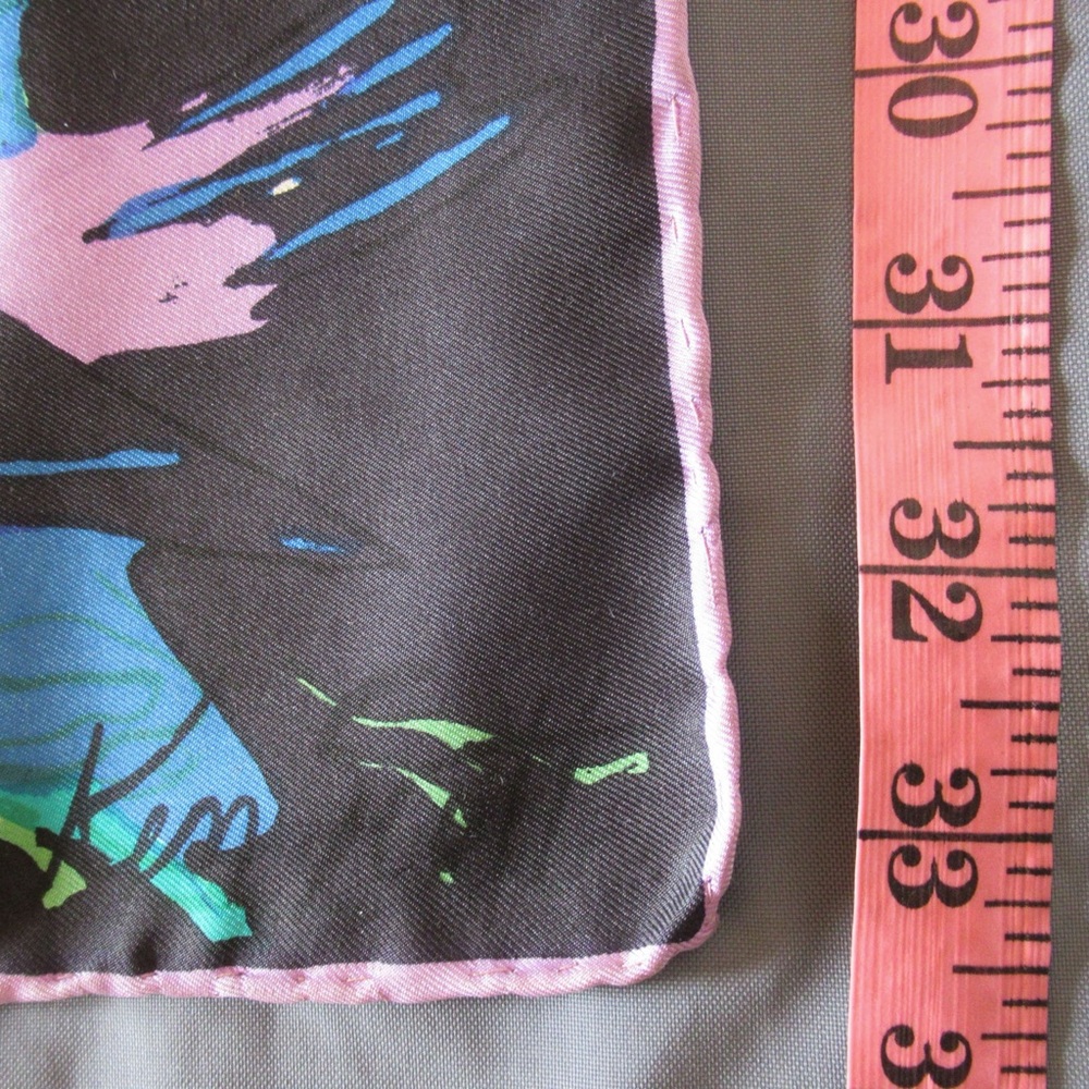 Vintage Ken Scott Scarf Womens Silk Dark Tropical Jungle Birds Novelty Colorful - Picture 14 of 15